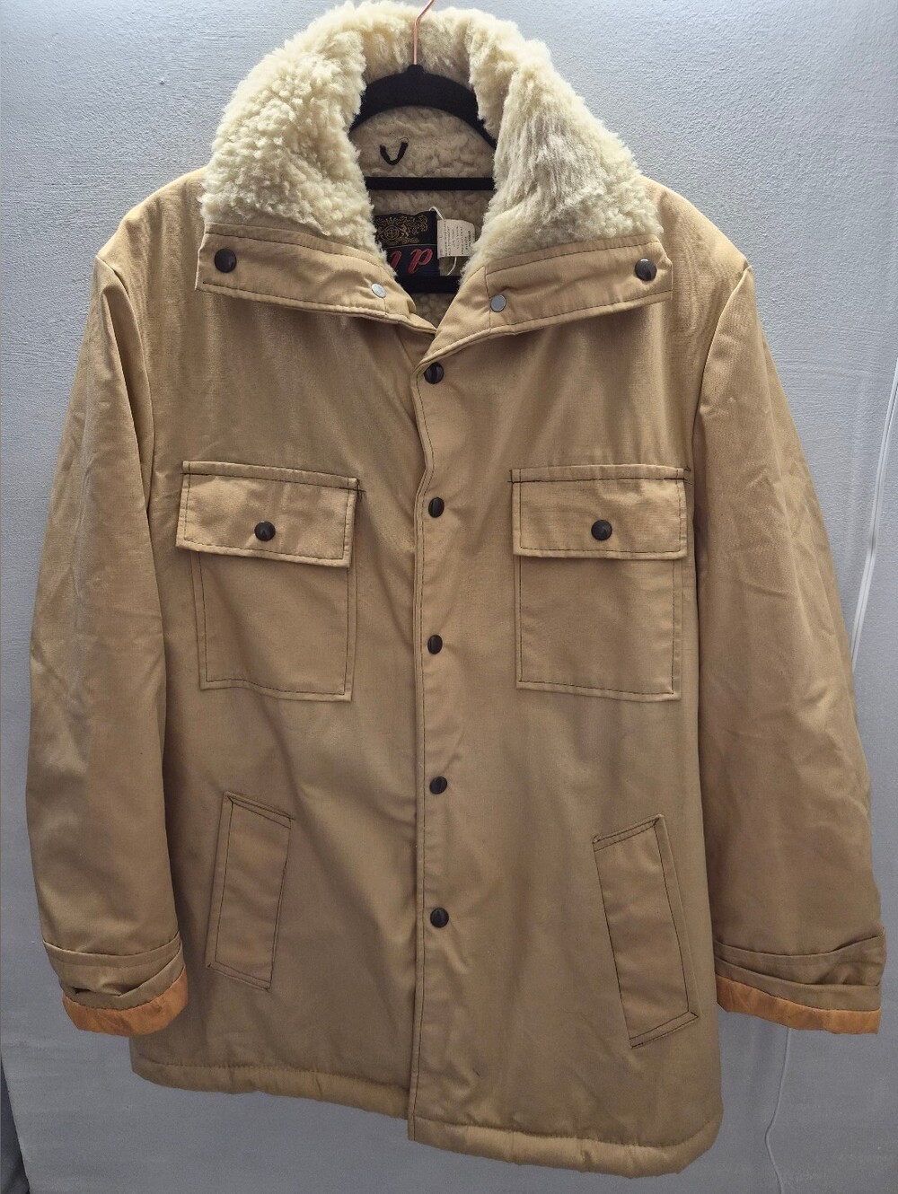 Men's Sherpa-Lined Tan Winter Coat - V.I.P Collection Utility Jacket.